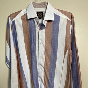 Vegas Men's Slim Fit Long Sleeve Button Up | Color: Brown/Blue/White | Size: M